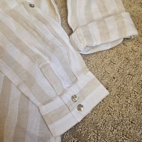 Sigrid Olsen 100% Linen Women's Top SZ Medium stripes Cream Coastal Beach Summer - Picture 6 of 13